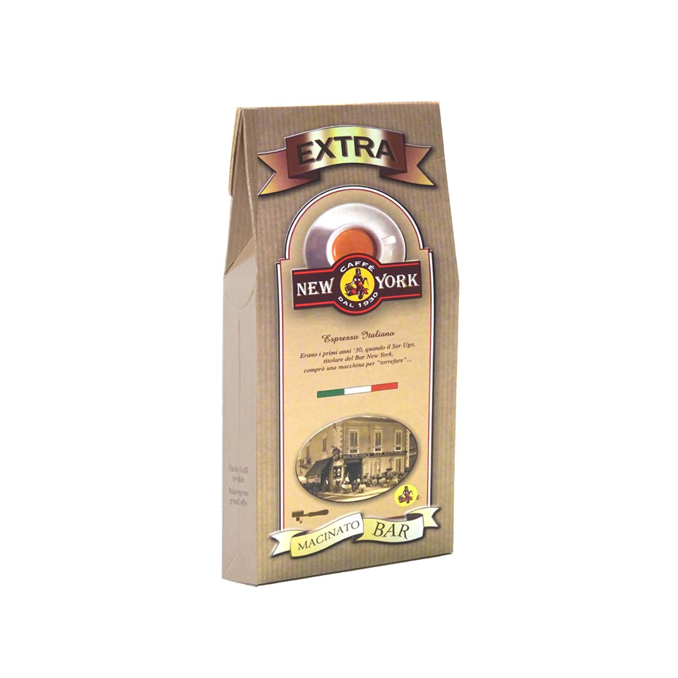 CAFFÈ NEW YORK EXTRA Macinato Bar, 250G, Mischung verschiedener hochwertiger Kaffeesorten mit Anteil Jamaica "Blue Mountain"