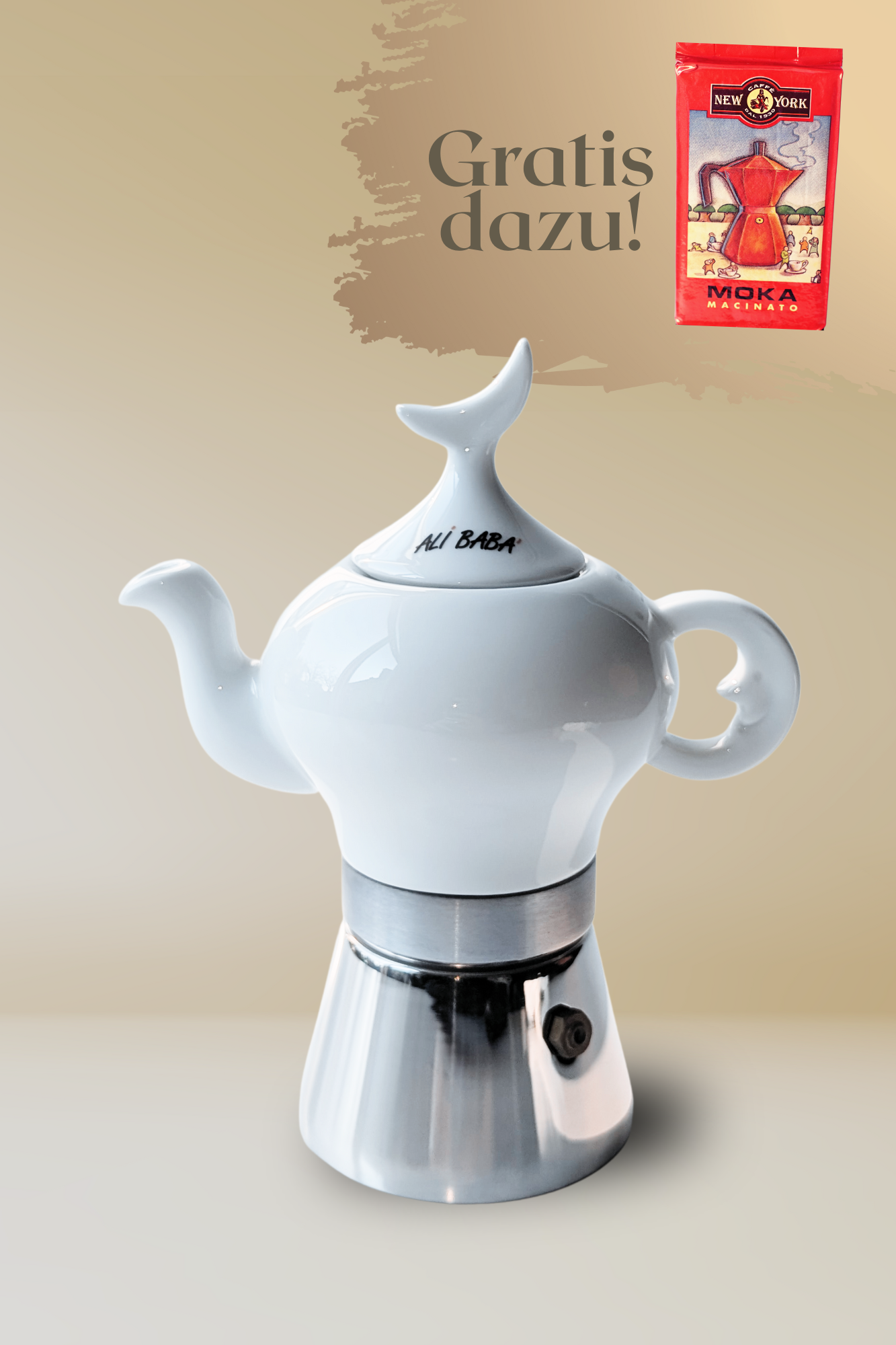 ANCAP ALI BABA 2 Tassen Espressokocher mit 250 g Caffé New York Mokka NY1000 