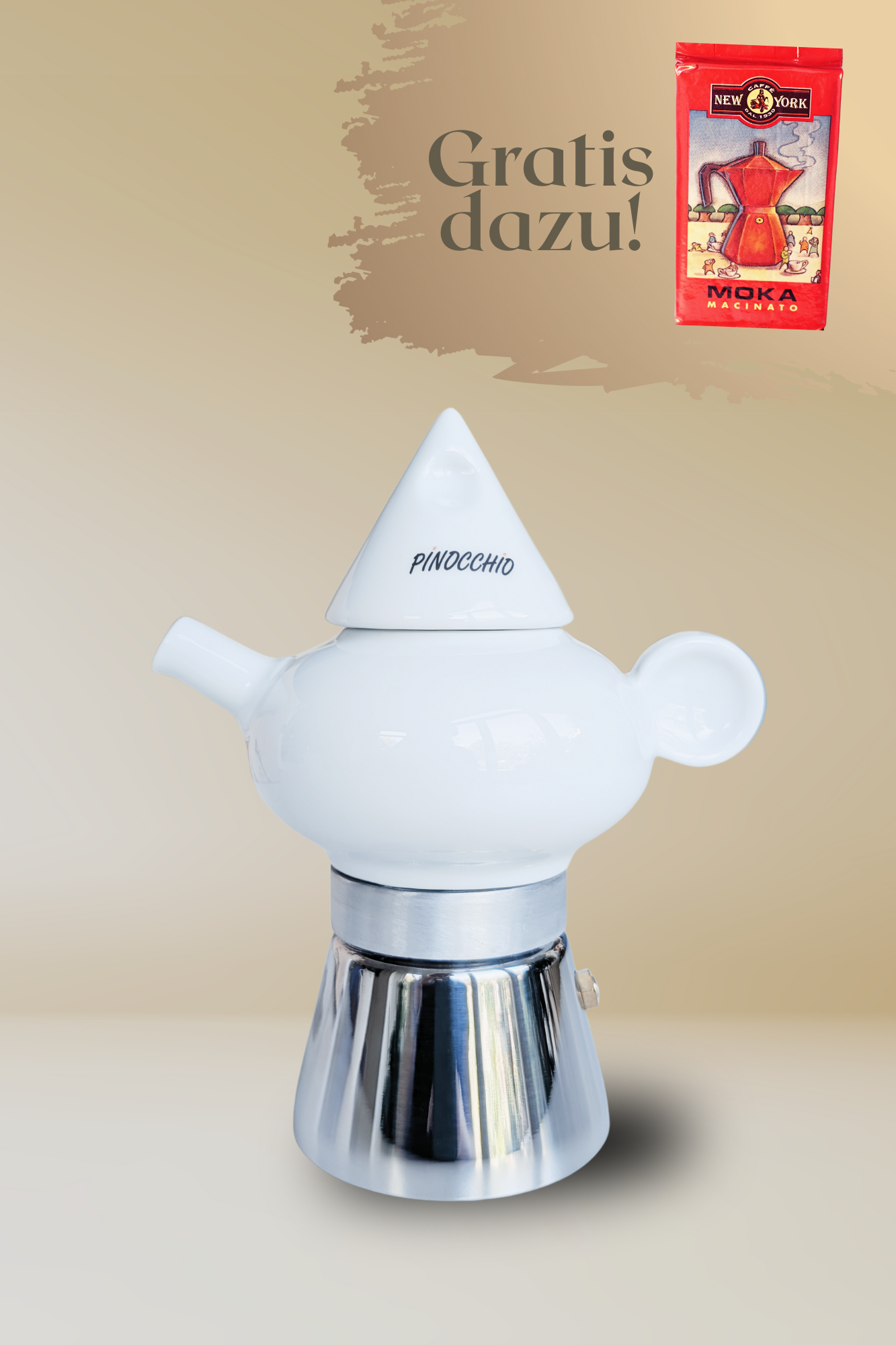 ANCAP PINOCCHIO 2 Tassen Espressokocher mit 250 g Caffé New York Mokka NY1000  