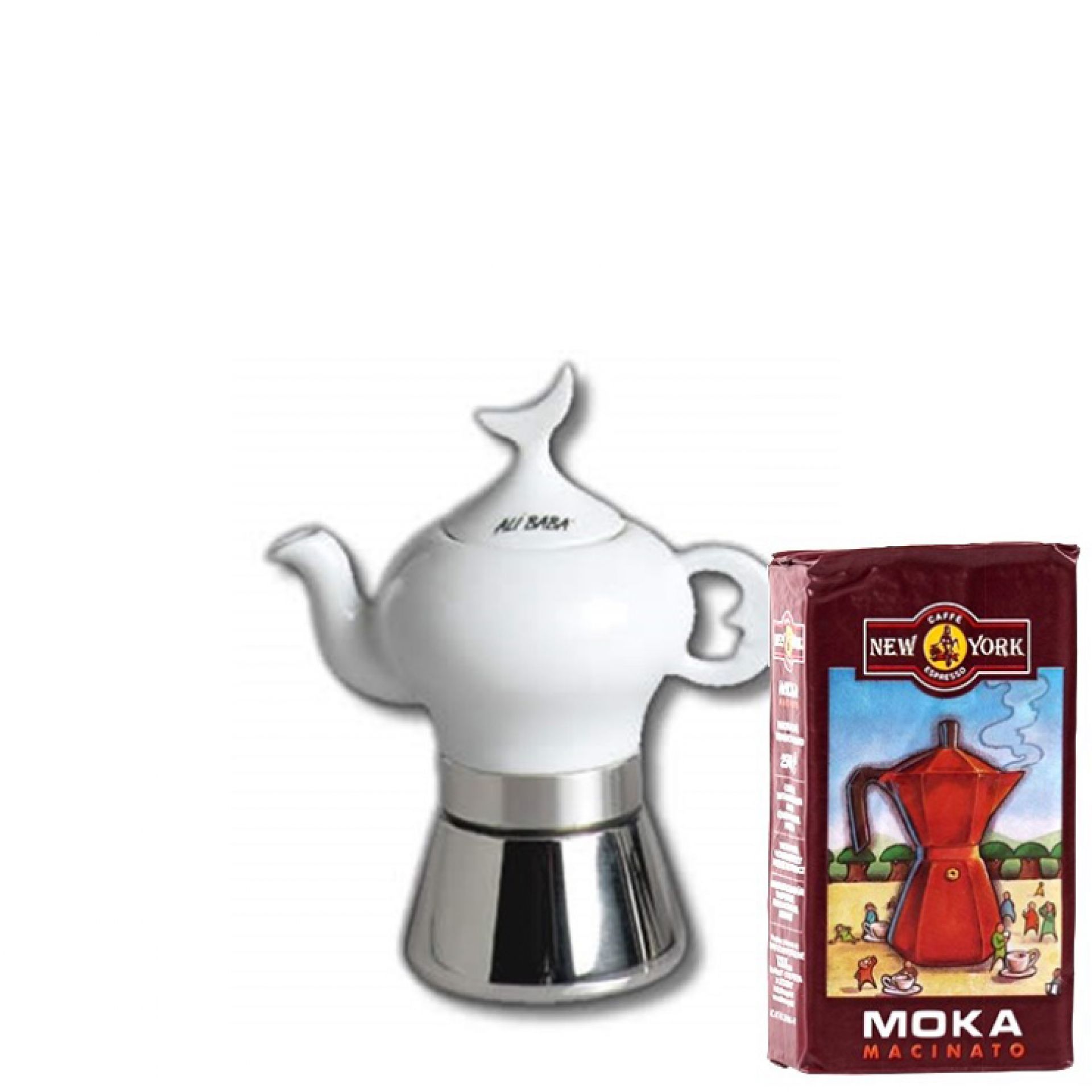 ANCAP ALI BABA 2 Tassen Espressokocher mit 250 g Caffé New York Mokka